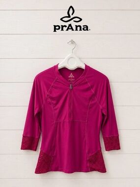 Prana Fuchsia Rashguard – Taille L – Demi-glissière & détails crochet🩷